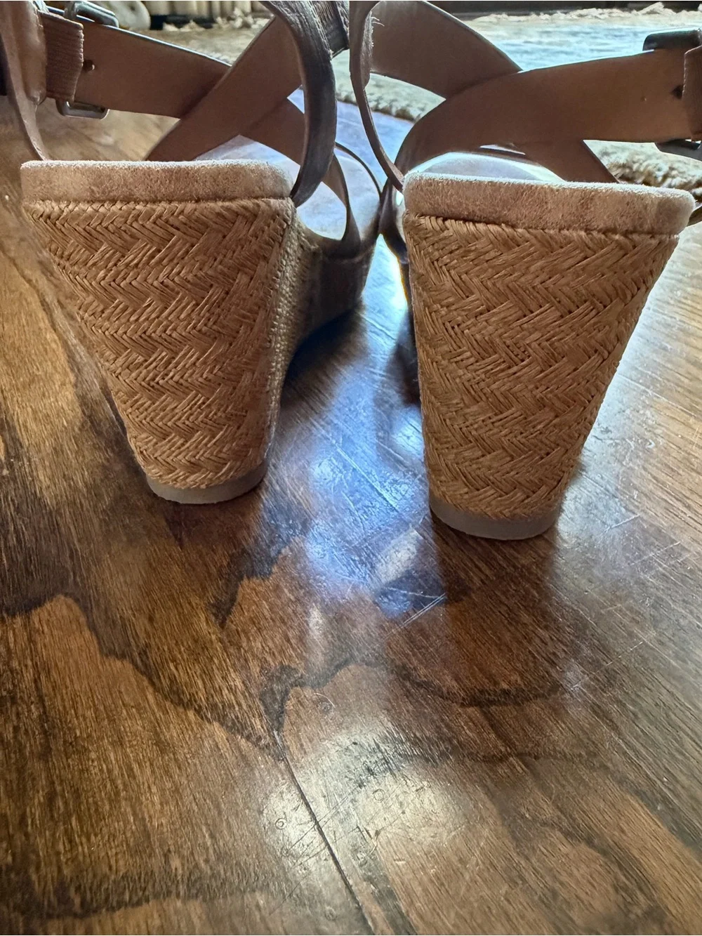 Braided Espadrille Wedges in Tan with Buckle Strap